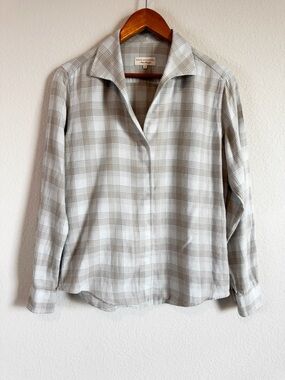 Sarah Alexandra Gray Blue Plaid Flannel Cotton Cashmere Signature Top Size 6